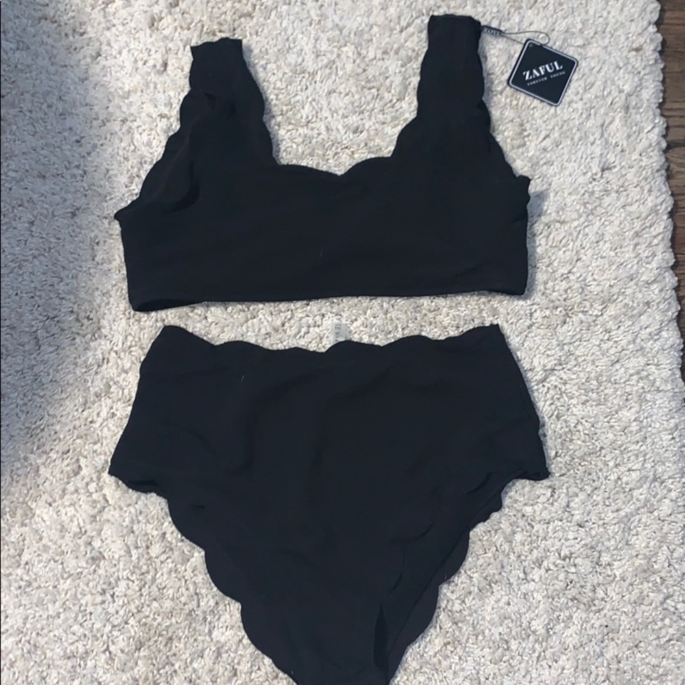 Black Scalloped High Waisted Bikini